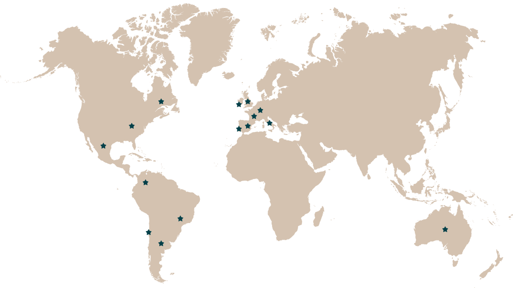 World map with highlighted locations representing TT Influence’s international presence and influencer campaigns worldwide.